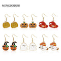 Vintage Halloween Enamel Alloy Pumpkin Ghost Witch Hat Drop Dangle Party Earrings view 1