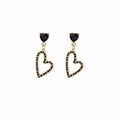 Vintage Black Heart Stud Drop Earrings Gold Alloy Hollow Heart Dangle Elegant High-End Fashion Earrings view 5