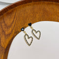 Vintage Black Heart Stud Drop Earrings Gold Alloy Hollow Heart Dangle Elegant High-End Fashion Earrings view 3