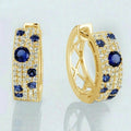 Korean Style Blue And White Round Micro Pave Zircon Huggie Earrings, Delicate Versatile Ear Jewelry view 7
