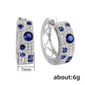 Korean Style Blue And White Round Micro Pave Zircon Huggie Earrings, Delicate Versatile Ear Jewelry view 5