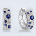 Korean Style Blue And White Round Micro Pave Zircon Huggie Earrings, Delicate Versatile Ear Jewelry view 3