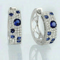 Korean Style Blue And White Round Micro Pave Zircon Huggie Earrings, Delicate Versatile Ear Jewelry view 4