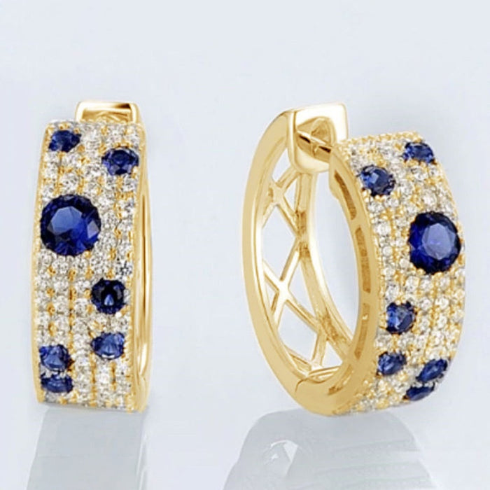 Korean Style Blue And White Round Micro Pave Zircon Huggie Earrings, Delicate Versatile Ear Jewelry
