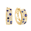 Korean Style Blue And White Round Micro Pave Zircon Huggie Earrings, Delicate Versatile Ear Jewelry view 2
