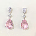 Sweet Pink Colored Gem Zircon Stud Earrings For Women, Pear Teardrop Summer Luxury Jewelry view 1