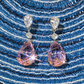Sweet Pink Colored Gem Zircon Stud Earrings For Women, Pear Teardrop Summer Luxury Jewelry view 4