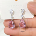 Sweet Pink Colored Gem Zircon Stud Earrings For Women, Pear Teardrop Summer Luxury Jewelry view 5