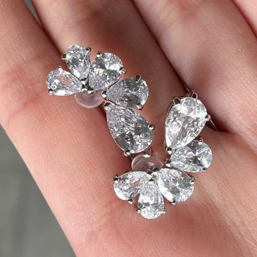 Korean Style Micro Pave Teardrop Zircon Flower Petal Stud Earrings For Women Daily Jewelry