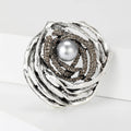 Alloy Rhinestone Bird Nest Brooch With Pearl Branch Accent view 2