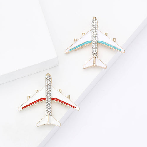 Alloy Rhinestone Airplane Brooch Pin For Suit And Coat Decor