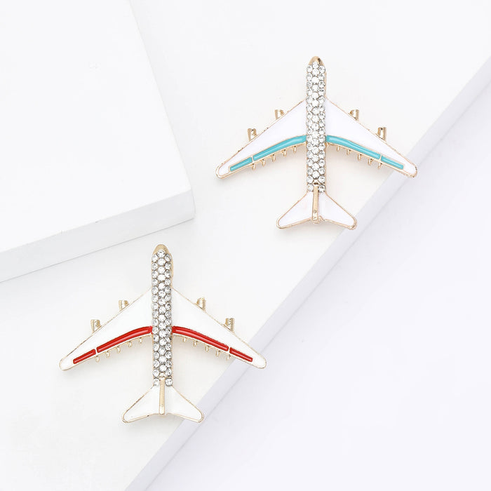 Alloy Rhinestone Airplane Brooch Pin For Suit And Coat Decor