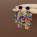 Bohemian Acrylic Long Colorful Layered Leaf Stud Drop Earrings view 2
