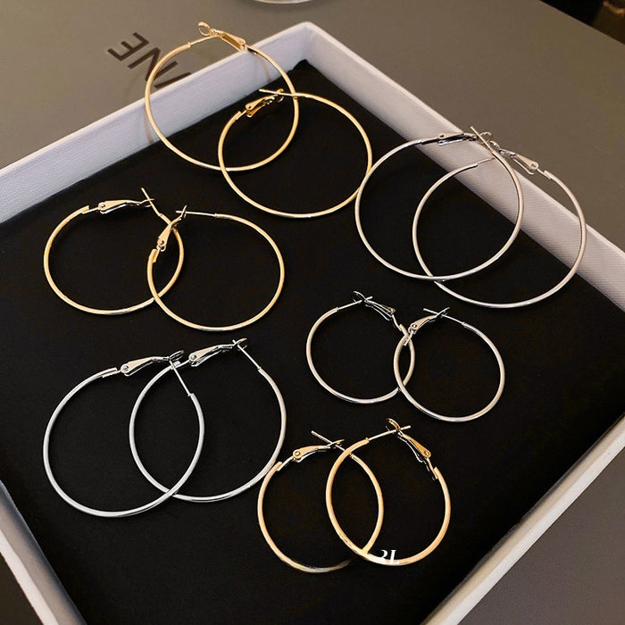 Alloy Metal Geometric Hoop Earrings Korean Minimalist Round Silver Pin Earrings For Women
