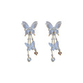 Alloy Silver Needle Faux Crystal Pearl Butterfly Tassel Drop Earrings For Women Summer Fairy Style view 5