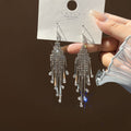 Sterling Silver Pin Sparkling Rhinestone Tassel Earrings With Letter Cat Eye Fox Drop Design view 4