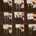 Sterling Silver Pin Sparkling Rhinestone Tassel Earrings With Letter Cat Eye Fox Drop Design view 1
