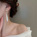 French Vintage Pearl Teardrop Drop Earrings With Silver Posts Elegant Korean Style Jewelry view 4