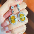 Luxury Color Gemstone Yellow Diamond Drop Earrings With Pink Rhinestone Long Dangle Design For Women view 3