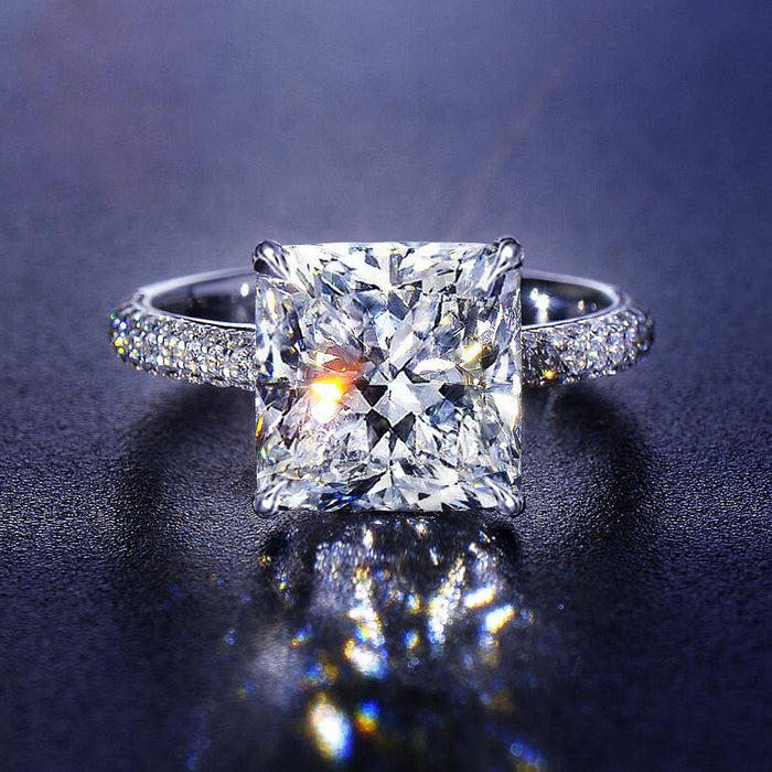 Light Luxury Square Zircon Wedding Ring For Women, European Style Popular Engagement Ring