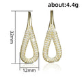 European Korean Hollow Full Zircon Water Drop Earrings, Elegant Women's Dangle Jewelry view 5