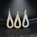 European Korean Hollow Full Zircon Water Drop Earrings, Elegant Women's Dangle Jewelry view 4