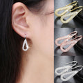 European Korean Hollow Full Zircon Water Drop Earrings, Elegant Women's Dangle Jewelry view 1