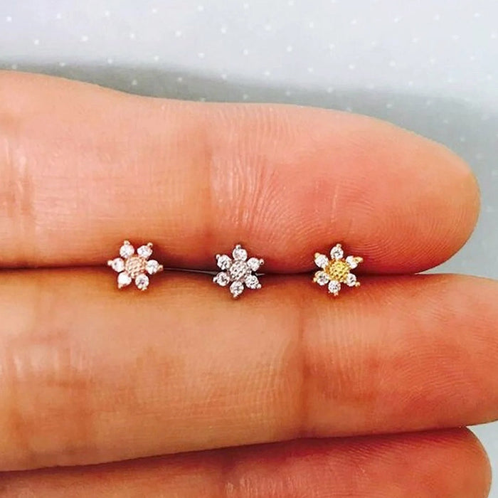 Mini Flower Cartilage Stud Earrings, Three Color Simple Student Ear Jewelry For Sleeping Wear