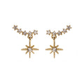 Sterling Silver Needle French Pearl Stud Earrings With Cat Eye Star Moon And Sparkling Zircon Ear Cuff view 5