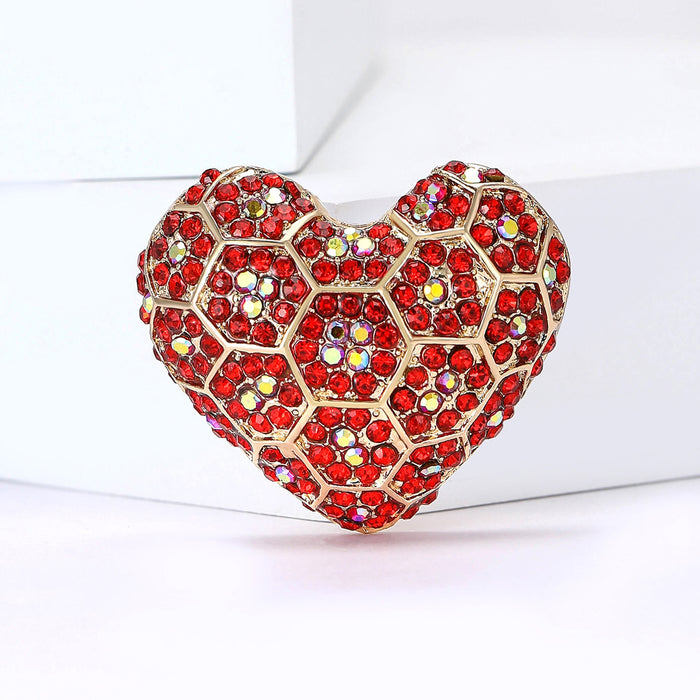Creative Alloy Rhinestone Heart Brooch For Women's Suit And Cardigan