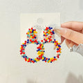 Colorful Faux Pearl Beaded Heart Hoop Drop Studs For Women, Elegant Niche Design Earrings view 1