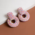 Bohemian Colorful Handmade Raffia Woven Oversized Open Hoop Alloy Stud Statement Fashion Earrings view 3