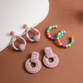 Bohemian Colorful Handmade Raffia Woven Oversized Open Hoop Alloy Stud Statement Fashion Earrings view 2