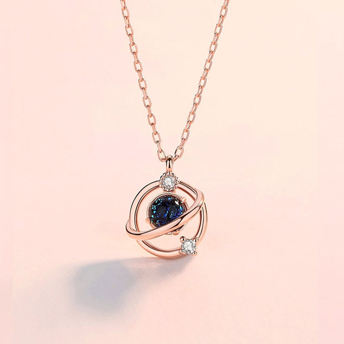Dreamy Planet Pendant Necklace For Women, Forest Style Short Clavicle Chain With Glass Starry Sky Charm