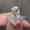 Crown Engagement Ring With Pear Shaped Zircon, Copper Platinum Plated Index Finger Ring view 4