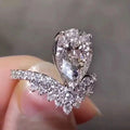 Crown Engagement Ring With Pear Shaped Zircon, Copper Platinum Plated Index Finger Ring view 3
