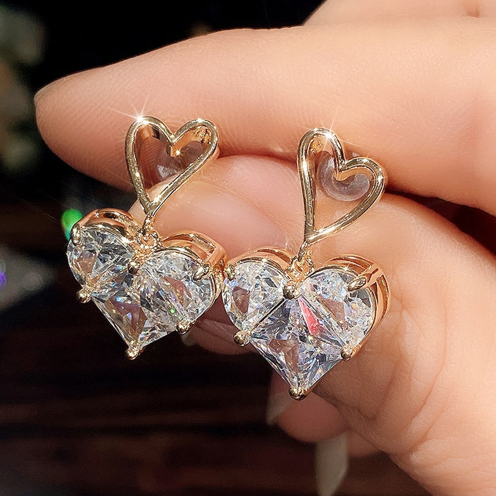 2022 New Copper Heart Shape Earrings For Women, Korean Hollow Sweet Stud Ear Jewelry