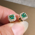 Sparkling Emerald Green Square Zircon Stud Earrings For Women Vintage Simple Ear Jewelry view 6