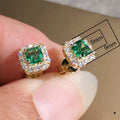 Sparkling Emerald Green Square Zircon Stud Earrings For Women Vintage Simple Ear Jewelry view 4