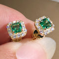 Sparkling Emerald Green Square Zircon Stud Earrings For Women Vintage Simple Ear Jewelry view 1