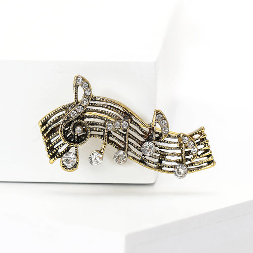Alloy Rhinestone Music Note Brooch For Suits Coats And Jackets