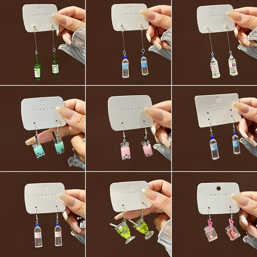Korean Japanese Cartoon Handmade Milk Tea Cup Drink Bottle Earrings Cute Water Bottle Stud Earrings
