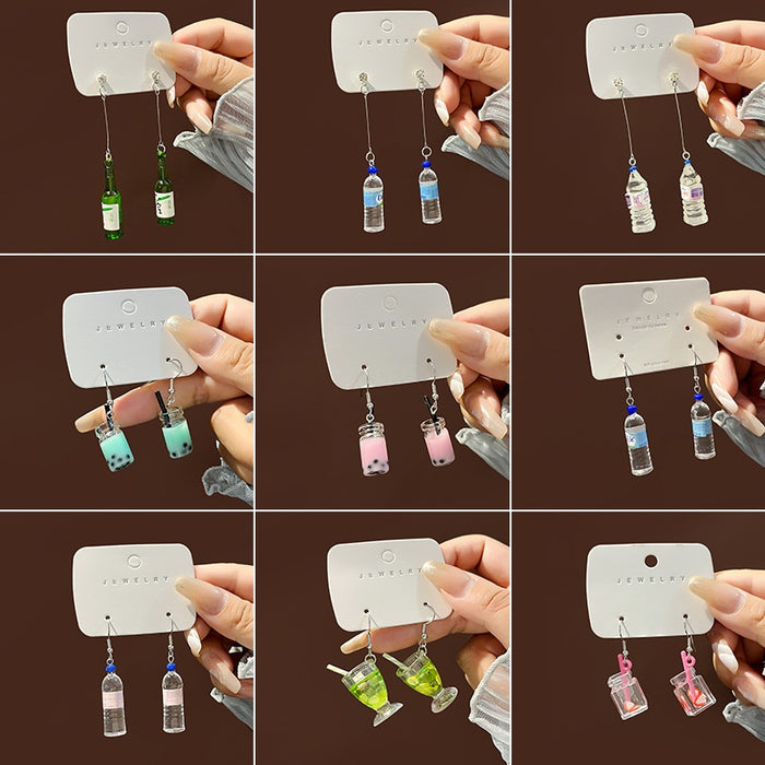 Korean Japanese Cartoon Handmade Milk Tea Cup Drink Bottle Earrings Cute Water Bottle Stud Earrings