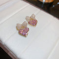 Gold Plated Metal Pearl Bow Heart Zircon Stud Earrings With Silver Posts Sweet Korean Style view 2