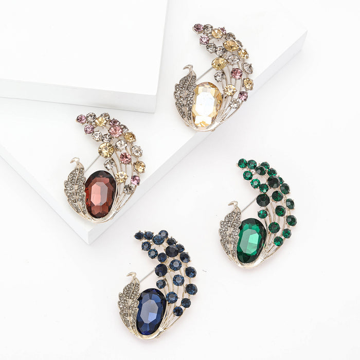 Alloy Rhinestone Leaf Brooch Pin For Women Suits And Coats