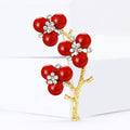 Metal Alloy Rhinestone Red Plum Blossom Brooch Pin For Women's Apparel view 2