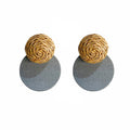 Vintage Bohemian Raffia Woven Ball Wood Hollow Circle Disc Geometric Vacation Stud Earrings view 5