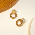 Vintage Bohemian Raffia Woven Ball Wood Hollow Circle Disc Geometric Vacation Stud Earrings view 4