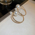 Alloy Geometric Pearl Rhinestone Hoop Earrings With Silver Needle French Korean Style view 4
