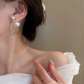 Alloy Geometric Pearl Rhinestone Hoop Earrings With Silver Needle French Korean Style view 3